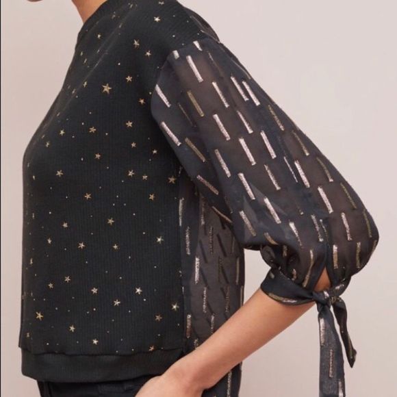 Eva Franco Matilda Black Top Gold Foil Star Blouse - Picture 6 of 11